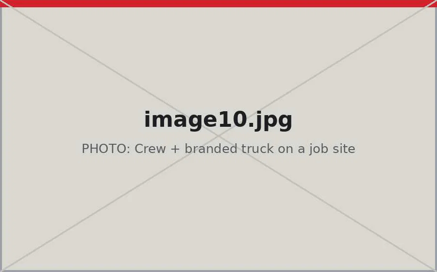 Crew and branded truck on a job site (placeholder photo)